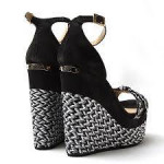 JIMMY CHOO WOMEN'S SUEDE/WOVEN WEDGES HEELS, SHOES, DUST BAG, BOX, NEW