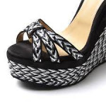 JIMMY CHOO WOMEN'S SUEDE/WOVEN WEDGES HEELS, SHOES, DUST BAG, BOX, NEW