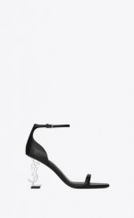 SAINT LAURENT OPYUM HEELS, SHOES, BLACK LEATHER, SIZE 35.5