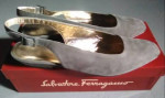 FERRAGAMO CLARINA GRAY NUBUCK LEATHER SLING BACK SHOES like new