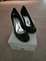 Black Croc Leather Pump Heel Shoes