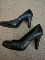 Black Croc Leather Pump Heel Shoes