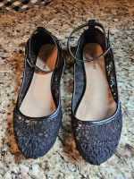 Black Ankle Strap Flat Shoes