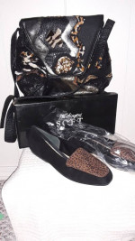 Vintage purse and Women's size 8 shoes, animal print