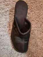 Italy women shoes wedges mule Size 7 soft Genuine Leather Suede brown