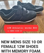 NEW MENS SIZE 10 OR FEMALE 12W SHOES WITH MEMORY FOAM.  VELCRO CLOSURE  New mens