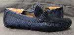 Ferragamo Bit Loafers Navy Blue Pebbled Leather Men's Drivers Shoes