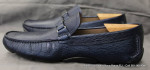 Ferragamo Bit Loafers Navy Blue Pebbled Leather Men's Drivers Shoes