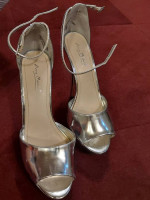 Pleaser type platform stilleto silver high heel shoes 8.5