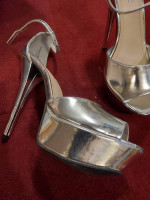 Pleaser type platform stilleto silver high heel shoes 8.5