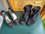 Six pair of ladies shoes and ten custom jewelry necklace