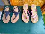 Six pair of ladies shoes and ten custom jewelry necklace