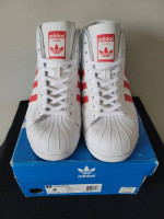 Men's Adidas Pro Model Red-White Stripe Shoes, Size 9
