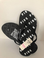 Victoria’s Secret PINK Black Logo Flip Flops Thongs Beach Shoes