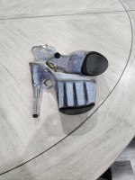 TONY SHOES 6 Inch PLATFORM ANKLE STRAP  BABY BLUE GLITTER PLATFORM HEEL SIZE 6