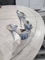 TONY SHOES 6 Inch PLATFORM ANKLE STRAP  BABY BLUE GLITTER PLATFORM HEEL SIZE 6
