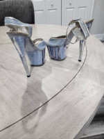 TONY SHOES 6 Inch PLATFORM ANKLE STRAP  BABY BLUE GLITTER PLATFORM HEEL SIZE 6