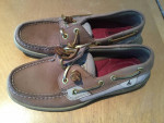 Sperry Top Sider Brown Gold Leather Dock Boat Shoes Size 5.5M Women's