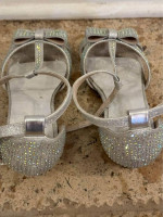 Girls silver sparkle dress shoes with heel size 2