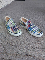 SPERRY TOP-SIDER SLIP ON MADRAS PATCHWORK BOAT SHOES - Size 8 M - EXC
