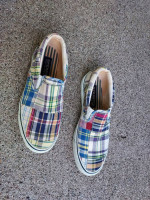 SPERRY TOP-SIDER SLIP ON MADRAS PATCHWORK BOAT SHOES - Size 8 M - EXC