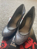 Silver Glitter High Heel Shoes