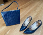 Vintage Navy Alligator Pocketbook and Matching High Heel Shoes