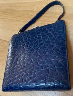 Vintage Navy Alligator Pocketbook and Matching High Heel Shoes
