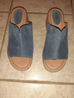 Women's BOC Blue Suede Leather Wedge Slide Sandals - 7M