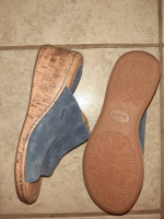 Women's BOC Blue Suede Leather Wedge Slide Sandals - 7M