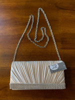 Satin Clutch / Handbag / Evening Bag, Champagne / Light Pink - New!