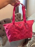 COACH Fuchsia XL Signature Nylon Getaway Packable Weekender Tote Bag N