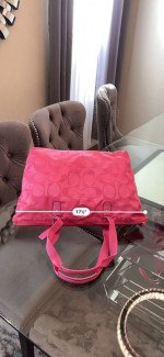 COACH Fuchsia XL Signature Nylon Getaway Packable Weekender Tote Bag N