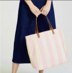 $88 MADEWELL Canvas Transport Tote Bag Ivory Stripe LEATHER handle