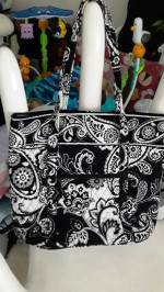 Vera Bradley Large Black and White Paisley Tote Bag