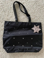 New zippered black nylon Bath and Body Works tote bag purse with pink