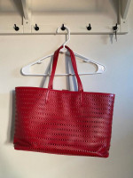 Red Leather Tote Bag