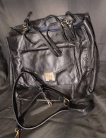 Black Leather TH Messenger Bag