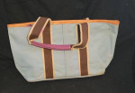 Coach Light Blue, White, Purple & Tan Nylon & Leather Bag