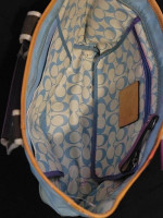 Coach Light Blue, White, Purple & Tan Nylon & Leather Bag