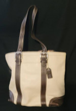 Vintage Coach Brown & Off-White Leather Bag
