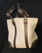 Vintage Coach Brown & Off-White Leather Bag