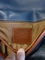 Vintage Dark Blue and Brown Coach Leather Bag