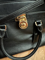 MICHAEL KORS HAMILTON TRAVELER BLACK LEATHER SATCHEL HANDBAG Shoulder bag
