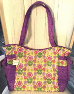 Handcrafted Purple Flowers Tote Bag - Magnetic Closure - Ties
