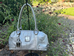 VINTAGE TIGNANELLO METALLIC SILVER PEBBLE GRAIN LEATHER SATCHEL BAG