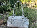 VINTAGE TIGNANELLO METALLIC SILVER PEBBLE GRAIN LEATHER SATCHEL BAG