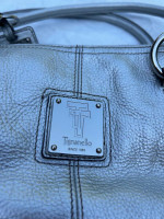 VINTAGE TIGNANELLO METALLIC SILVER PEBBLE GRAIN LEATHER SATCHEL BAG