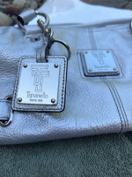 VINTAGE TIGNANELLO METALLIC SILVER PEBBLE GRAIN LEATHER SATCHEL BAG