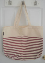 J Crew Large White and Red Canvas Tote Bag